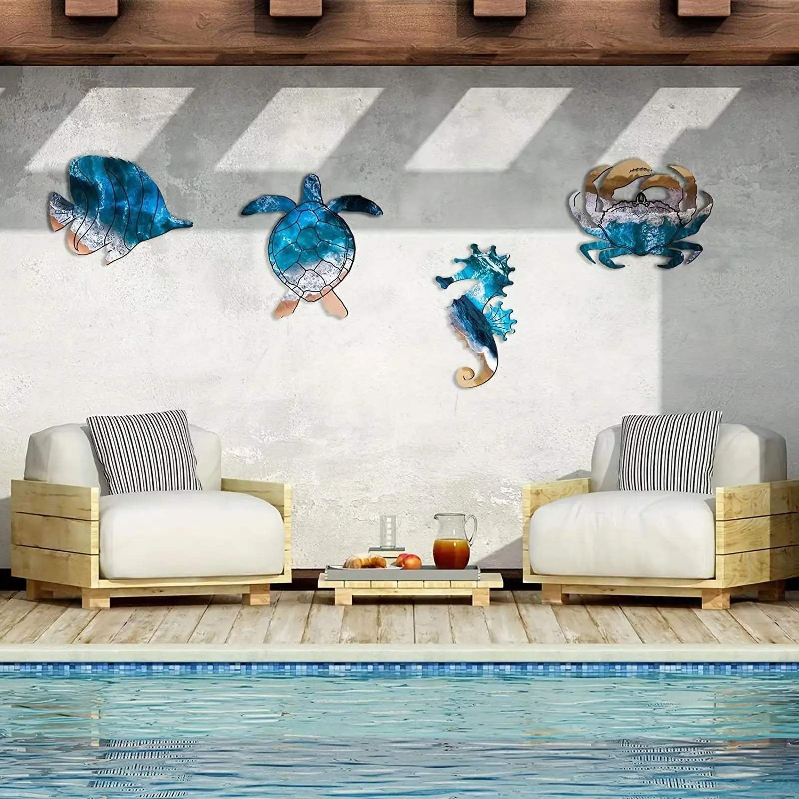 4 Piece Sea Turtle Crab Fish Coastal Decor Set Dining Room Cafe