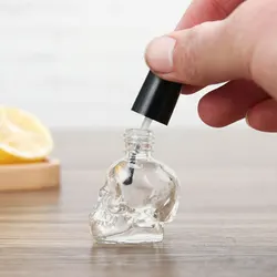 Botella vacía de calavera para esmalte de uñas, envase de cristal con pincel pequeño negro, 10 unids/lote