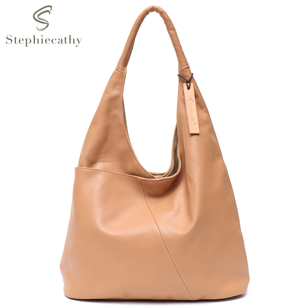 SC Single Handle Over Shoulder Hobo Bag Women Retro Leather Soft Multi Pockets Large Capacity Handbag Vintage Style Snap button