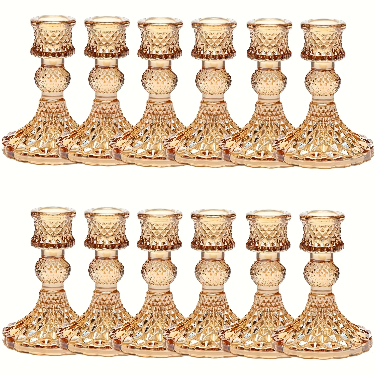 

12pcs Glass Candle Holders Bulk Crystal Clear Candlestick Holder for Centerpieces Christmas Taper Candle Holder for Party Decor
