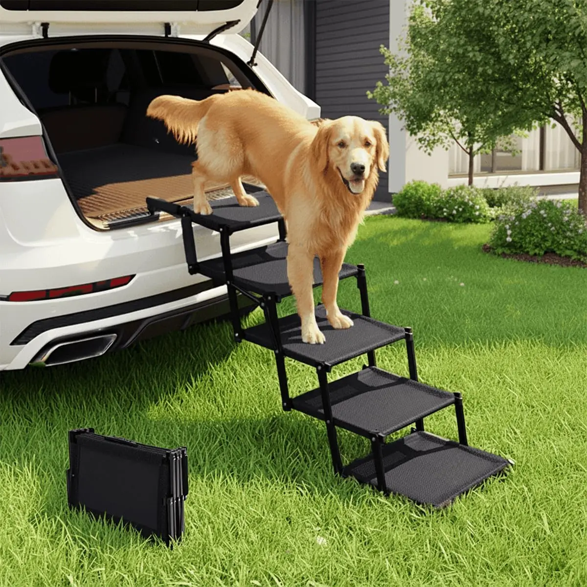 

Foldable Dog Stairs for Large Dogs - Extra Wide Pet Ramp for Cars, SUV, Truck, Non-Slip Surface, Supports Up to 250 Lbs