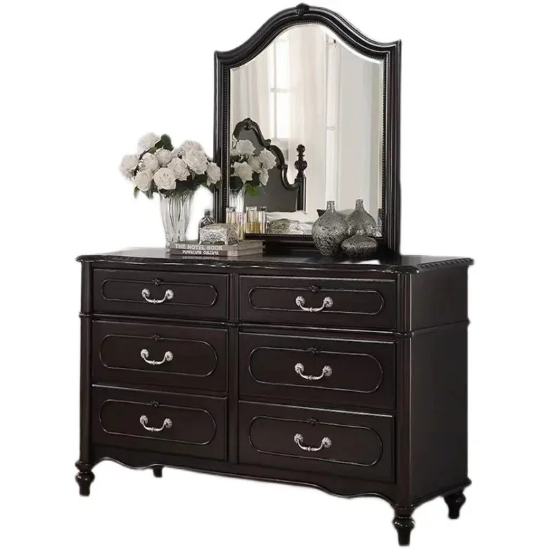 

Country solid wood carving flower bedroom furniture solid wood design simple European six bucket locker dressing table