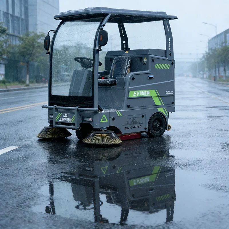 Electric Ride On Road Sweeper with Vacuum System for Parking Lot Maintenance