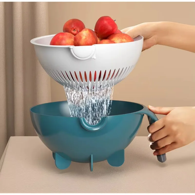 Multifunctional Fruit and Vegetable Kitchen Tools Rotary Vegetable Cutter with Drain Basket 8pcs Plater Vegetable Chopper Mixer