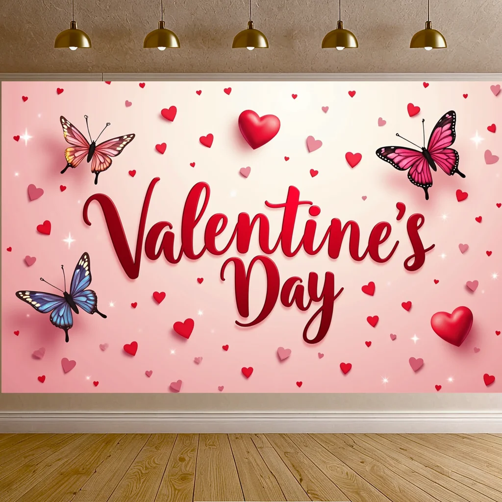 

Прочный баннер, настраиваемый фон с большими сердечками, элегантный настенный декор для мероприятия