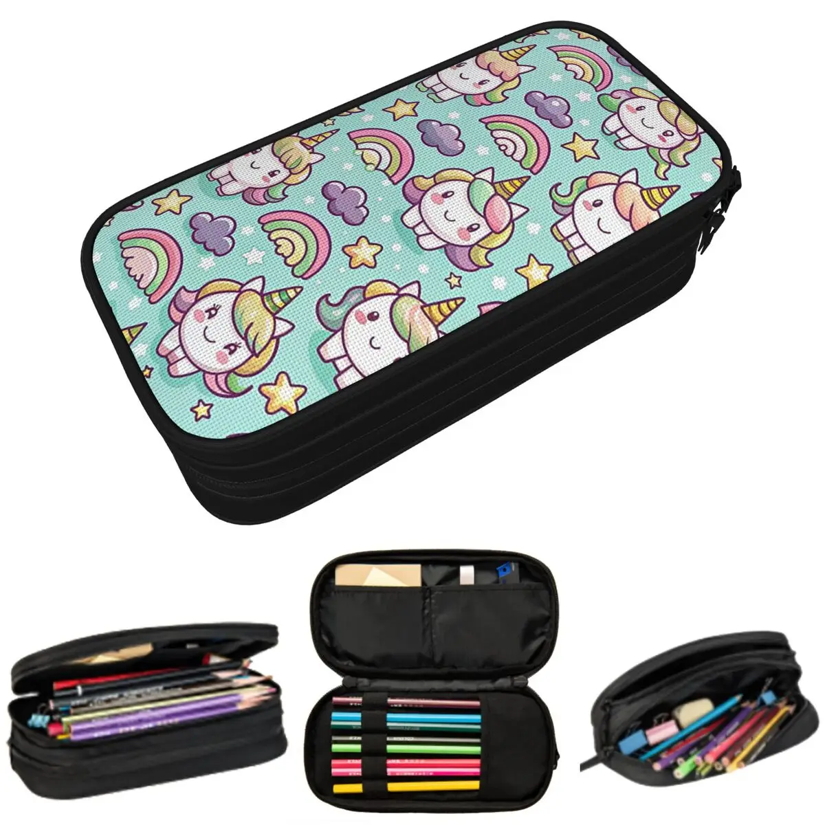 

Cartoon Colorful Unicorn Pattern Pencil Case for Kids Gifts Pen Box Pencil Bag Stationery Supplies Pen Holder Bag