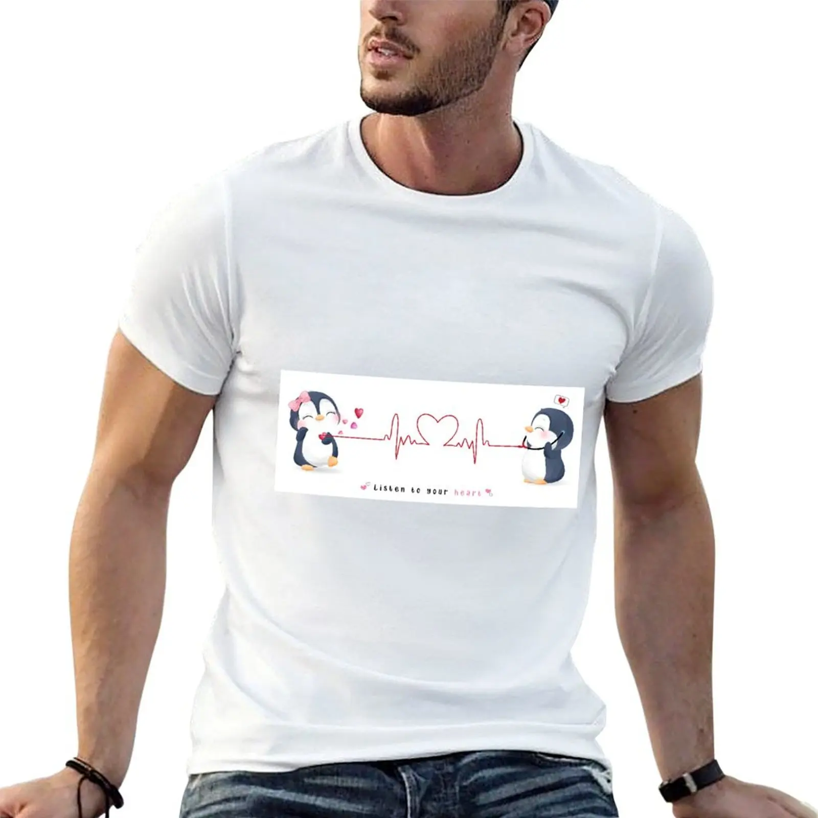 Penguin Love T-Shirt Classic Graphic Short Sleeve Top