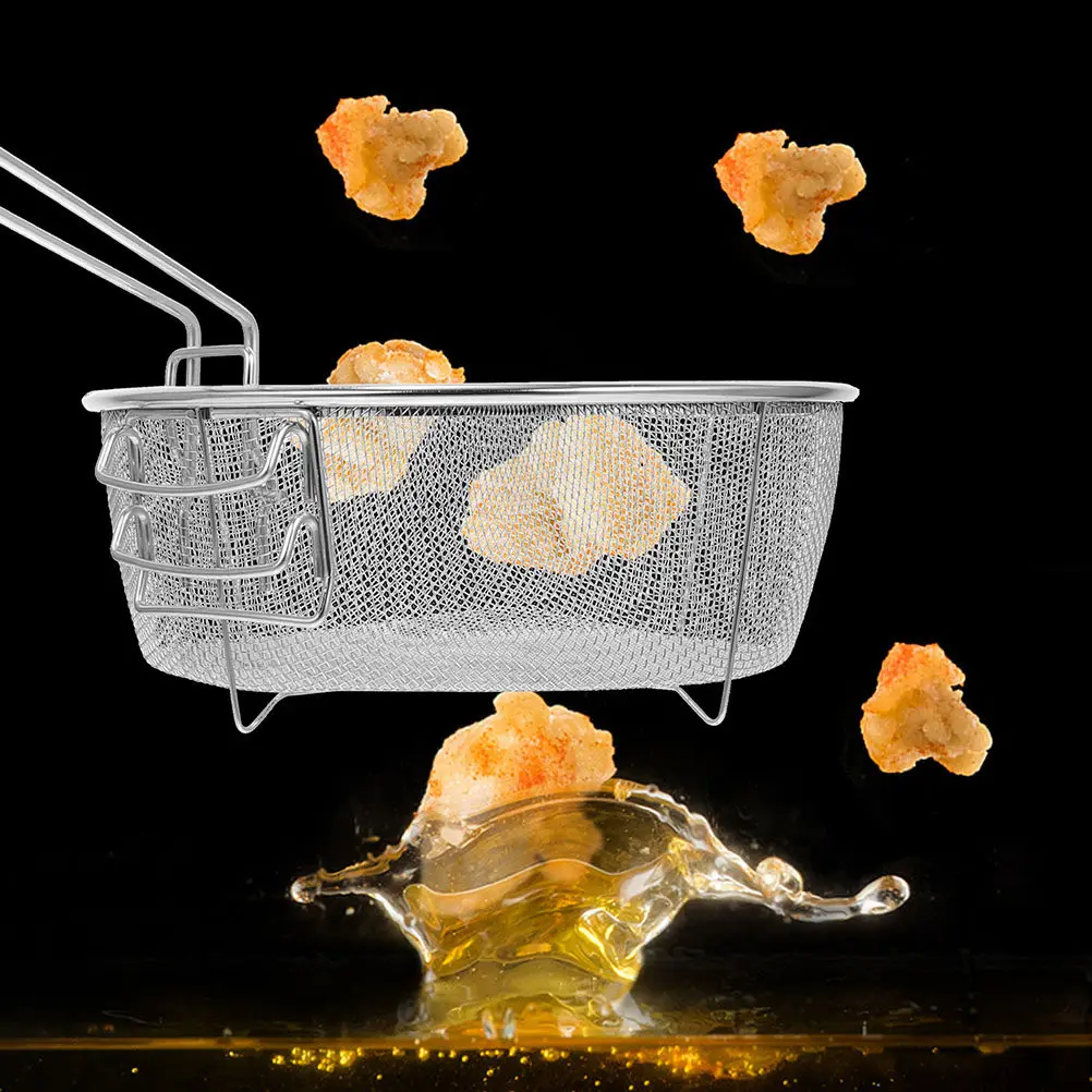 

2 шт. корзины для фритюра из нержавеющей стали с гладкими краями, термостойкой ручкой, для домашней кухни, для картофеля фри, чипсов, овощей