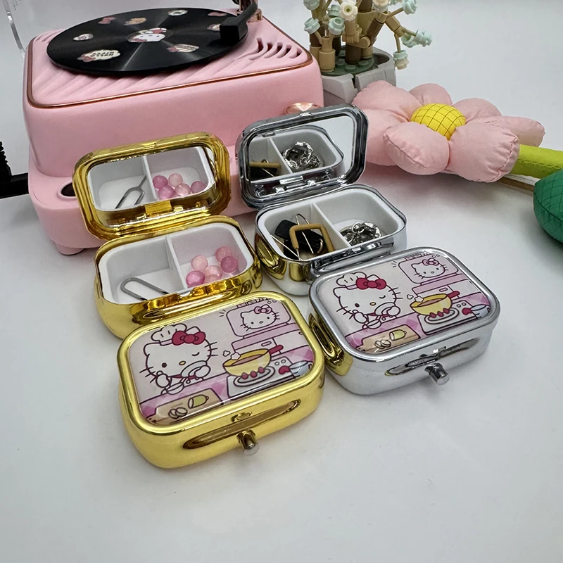 Portable Sanrio Hello Kitty Pill Box Cute Cartoon Pillbox Outdoor Travel Grid Sealed Storage Box