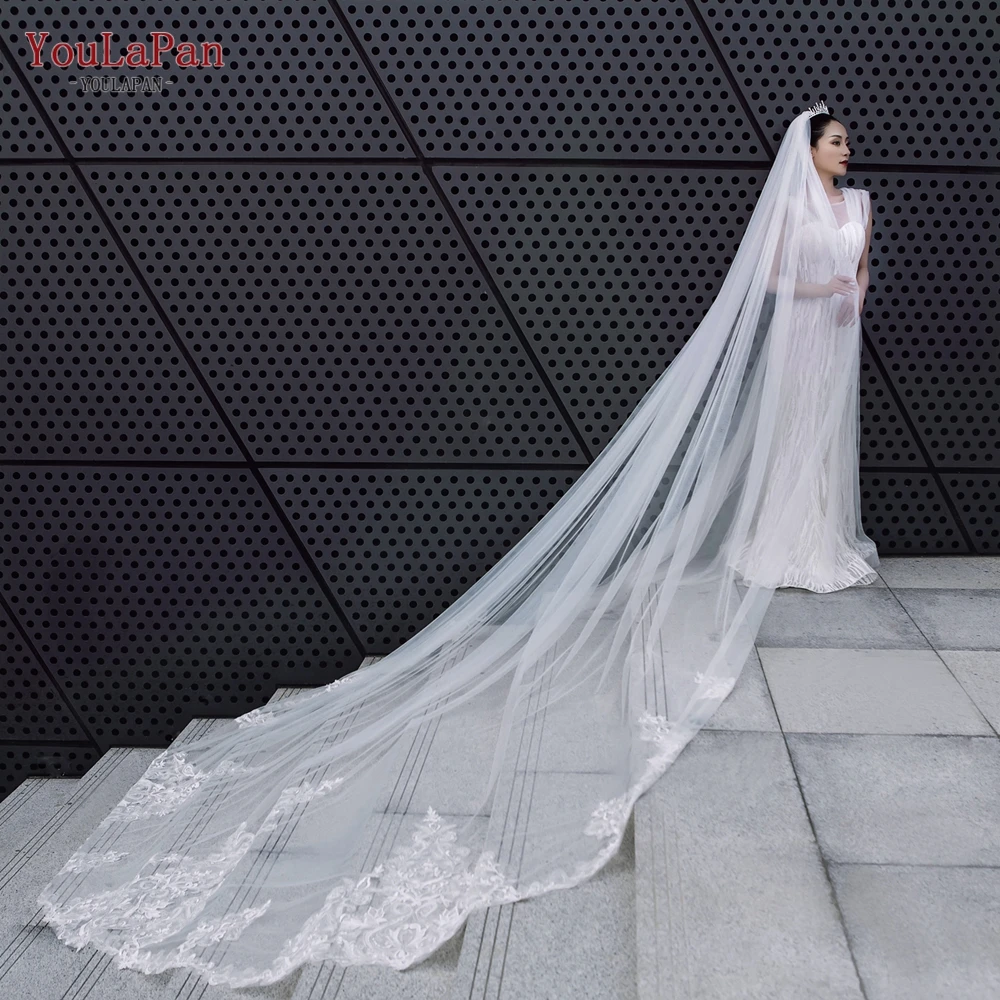 YouLaPan V147 Luxury Wedding Veil Lace Edge Bridal Veils 1 Tier 4M Wedding Catherdral Long Veil Wedding Marriages Accessories