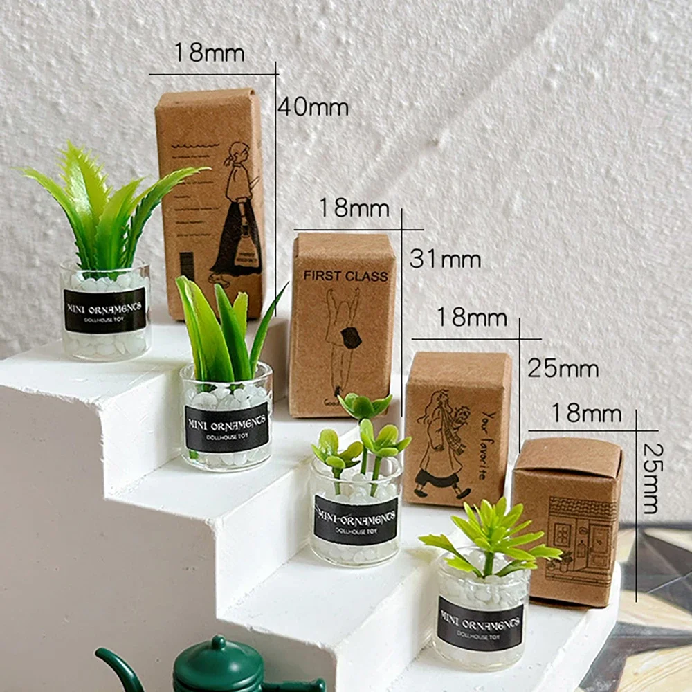 1 Uds 1/12 casa de muñecas plantas verdes en miniatura con caja Mini planta en maceta modelo de juguete para casa de muñecas accesorios de decoración OB11 bjd