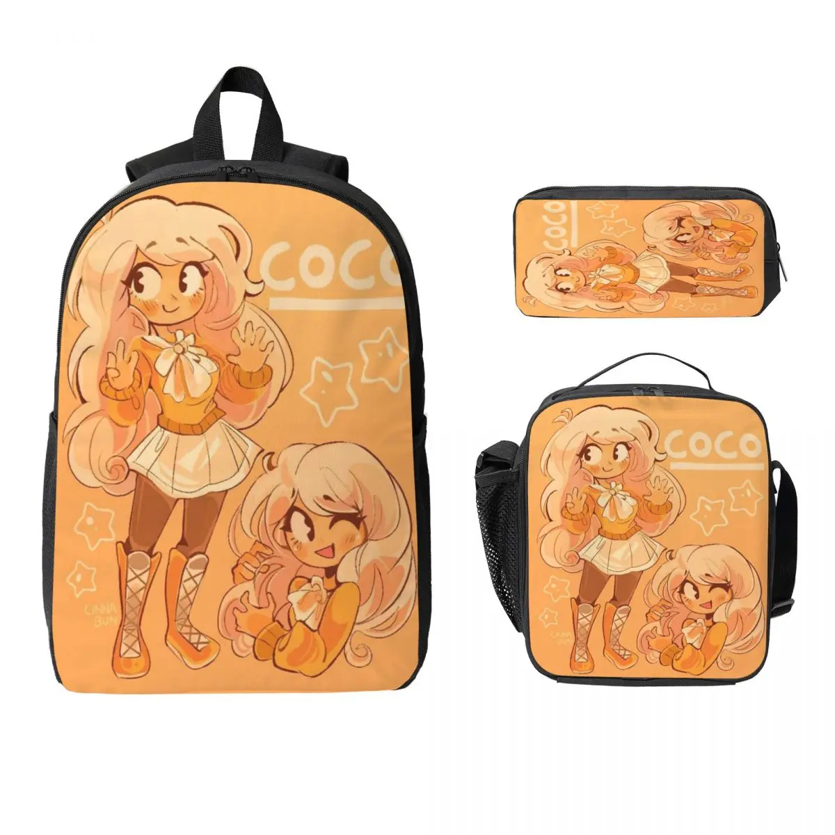 3Pcs Ongezellig Mymy Cocos Mayas Theme Backpack Set for Girls Boys Pen Bags Bookbag Sets with Lunch Box