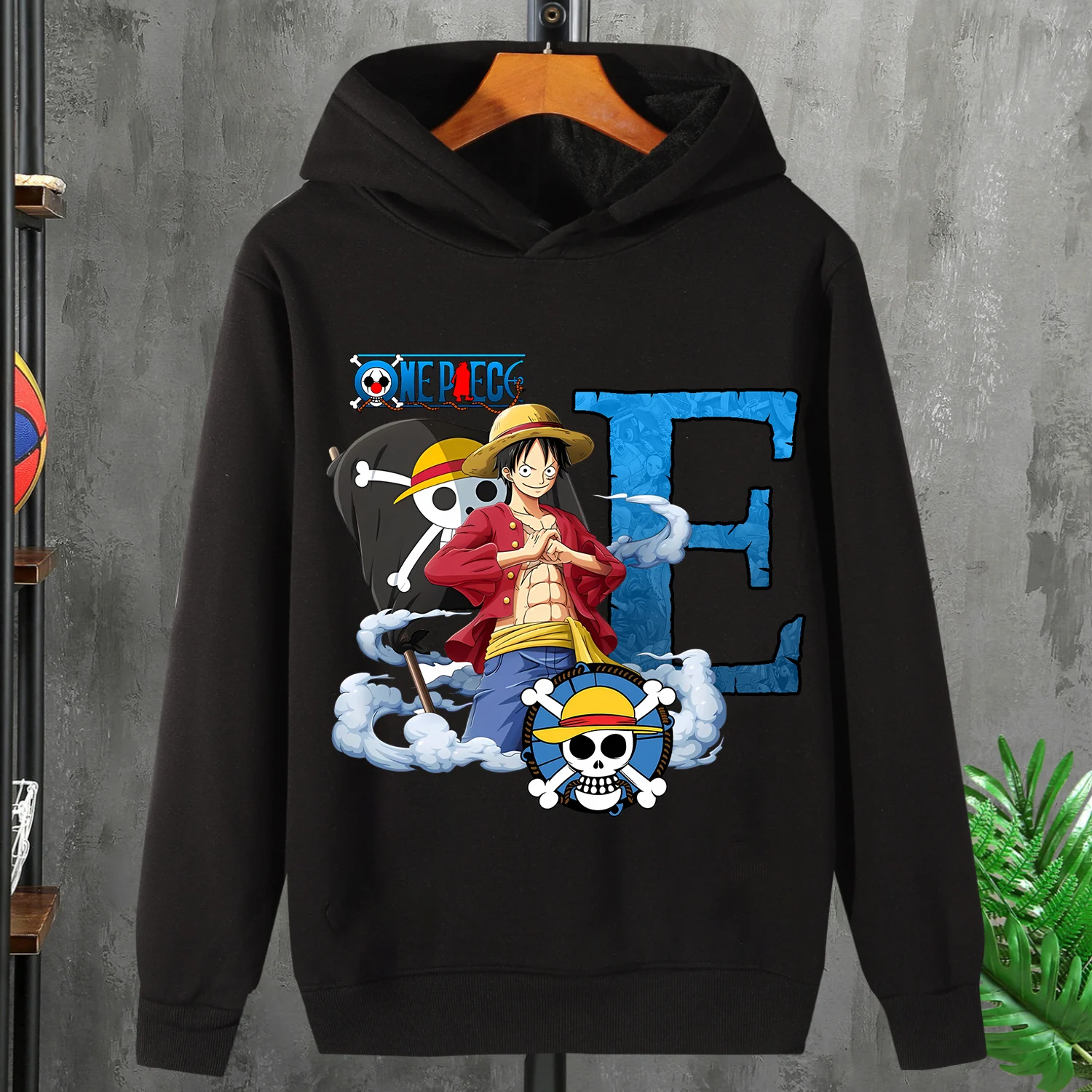 One Piece Luffy Thick Hoodie for Children A-Z Letter Clothing Boys Girls Anime Hoody Clothes Fleece Sweatshirt Tops Kids Gift