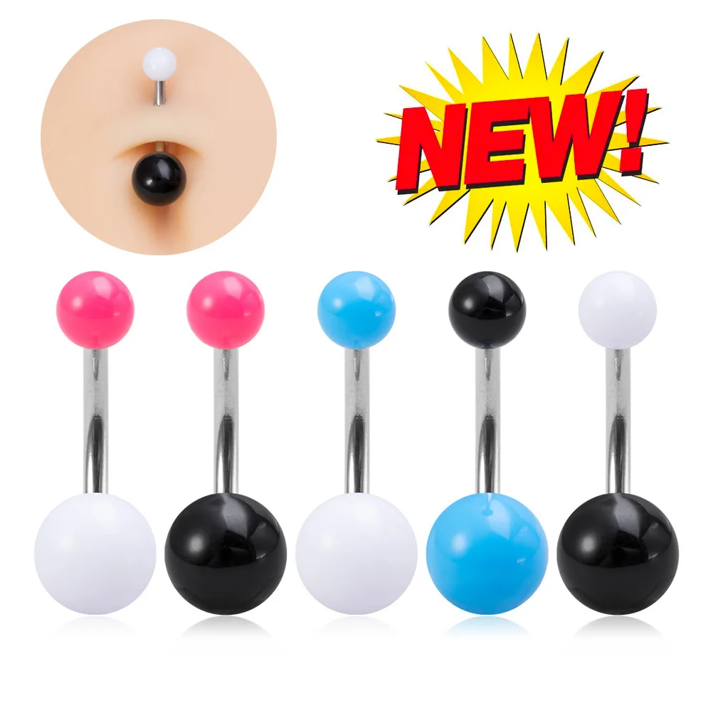 5pcs Candy Colour Acrylic Belly Button Rings, Body Piercing