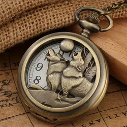 Vintage Bronze Exquisite Cool Wolf Carved Quartz Pocket Watch Necklace Watch Pendant Pocket Watch Unisex Timepiece