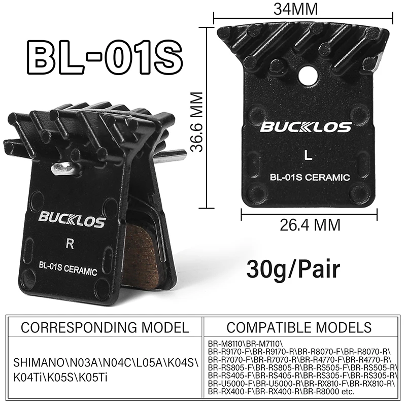 BUCKLOS BL-01S Bike Brake Pads Ceramic MTB Hydraulic Brake Pads Mountain Road Bicycle Disk Brake Pad Part Fit for SHIMANO L05A