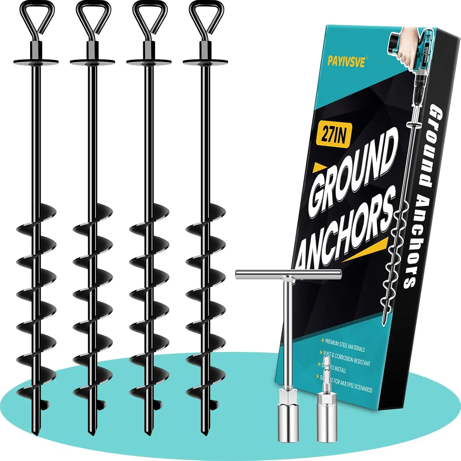 

Ground Anchors Screw in, Heavy Duty Trampoline Stakes, High Wind Tent Stakes for Tent, Gazebo, Carport, Canopies, Swing Set