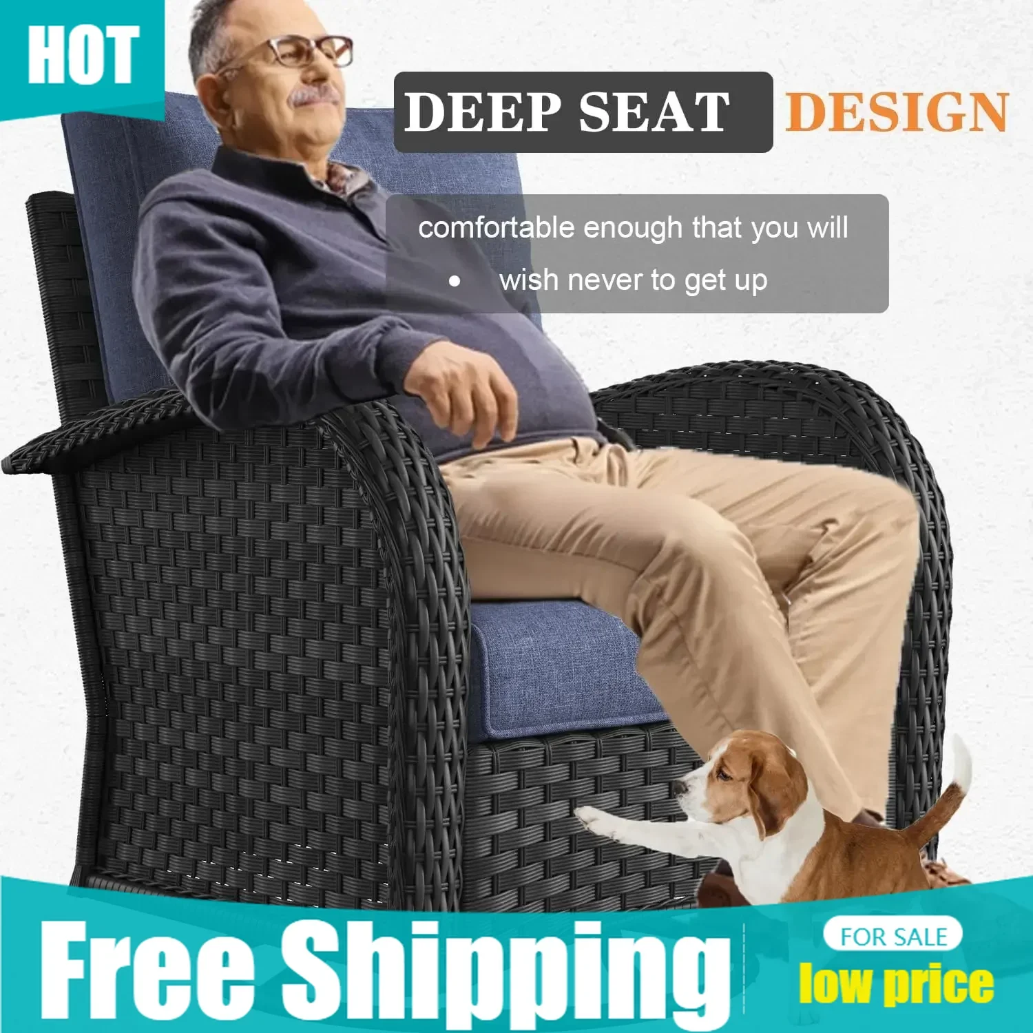 

Горячая распродажа! 10-предметный комплект садовой мебели с очагом для костра, плетеные кресла-качалки с высокой спинкой для улицы.