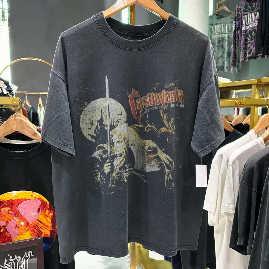 1997 Castlevania 'Sotn' Rare Washed Black T-Shirt Y2K Style Underground Print Loose Fit Retro Grunge