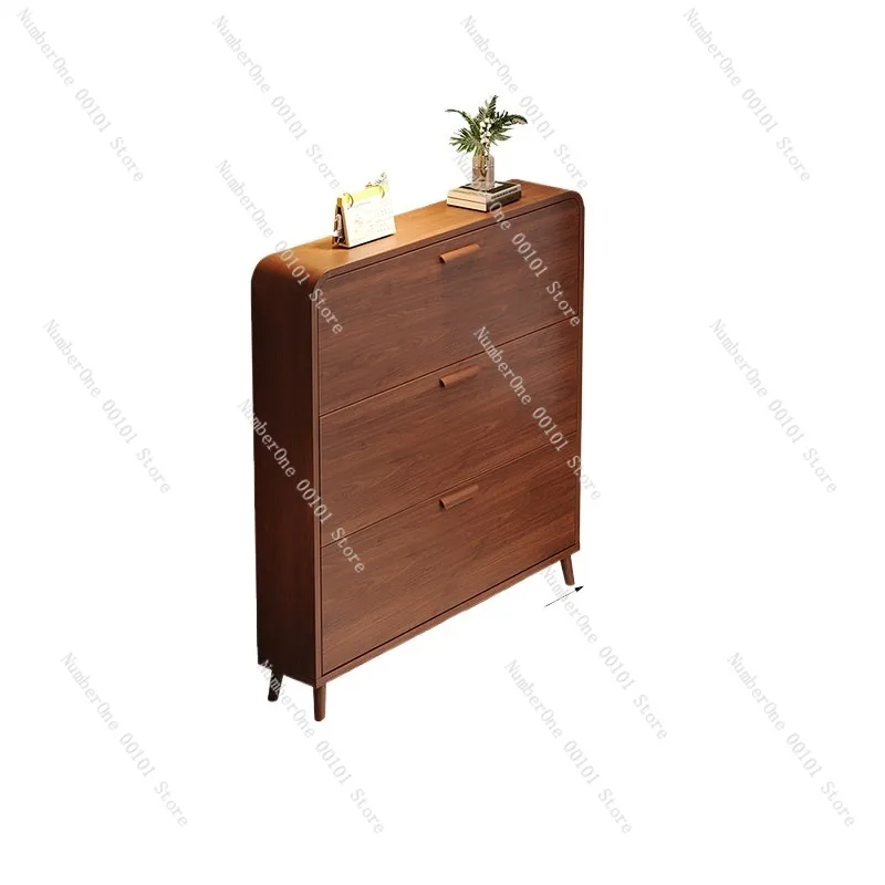 Minimalist Mid Century Shoe Cabinet Ultra Thin Entryway Storage Organizer Narrow Hallway Flip Drawer Double Layer Large Capacity