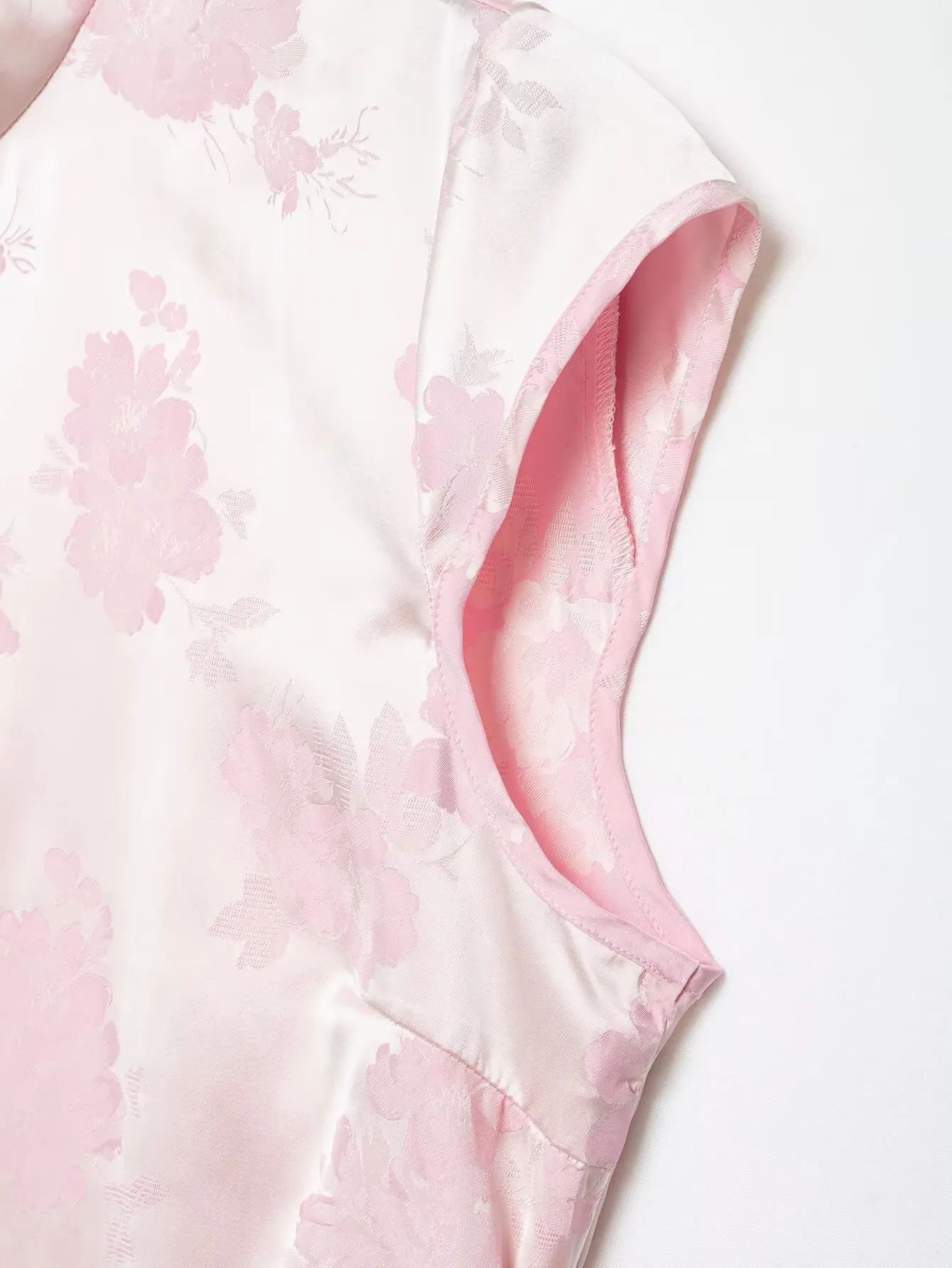 BSAY Chinese Style Floral Jacquard Satin Blouse Women Summer Stand Collar Cap Sleeve Top Elegant Qipao Style Button Down Shirt view 4