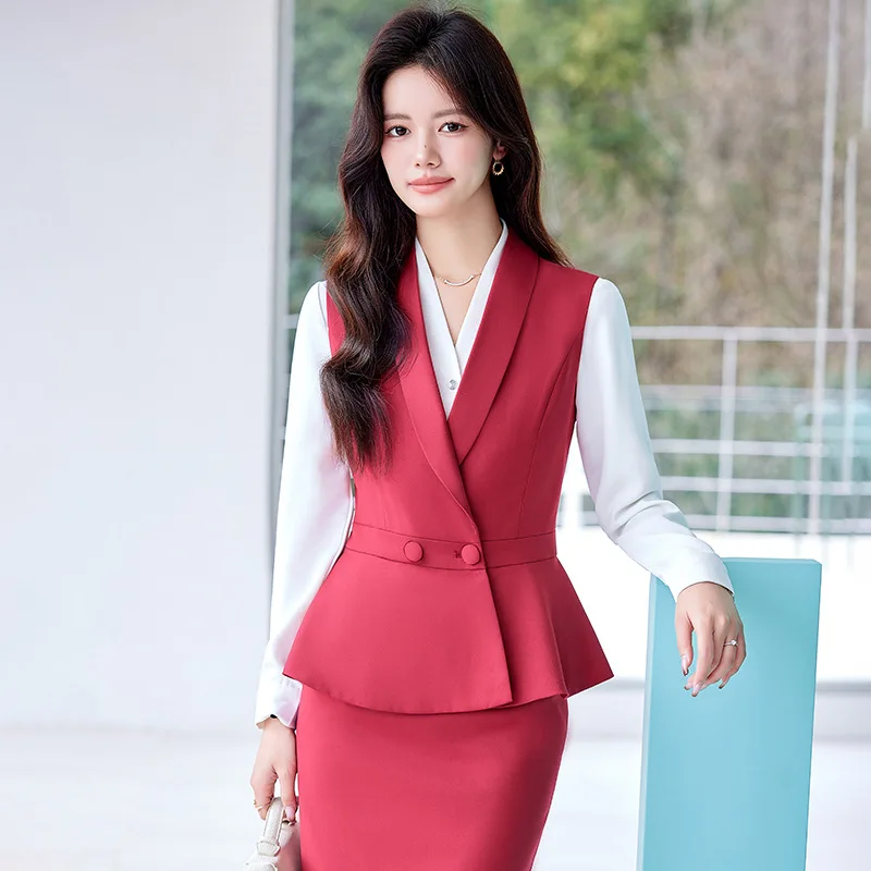 Hotel Front Stage Work Wear Clothes Women's Spring and Autumn New Elegant Jewelry Shop Vest Tooling Professional Tailored Suit V