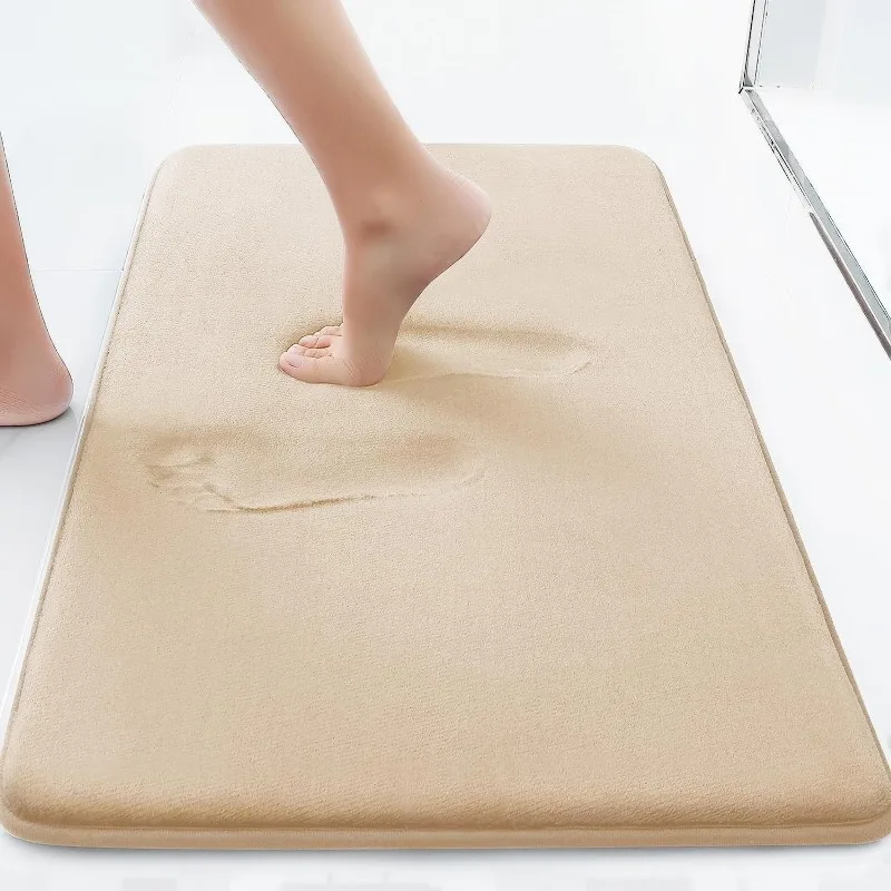 Beige Memory Foam Bath Mat Soft Non-Slip Absorbent Bathroom Rug Ideal for Shower Bathroom Decor  Bath Mat Great for Bathroom