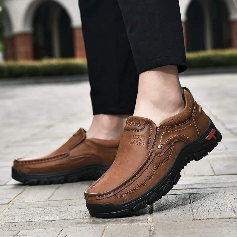

New Spring Autumn Men's Casual Shoes Plus Size 47 48 Leather Loafers For Men Outdoor Non-slip Waterproof Hiking Walking Shoes