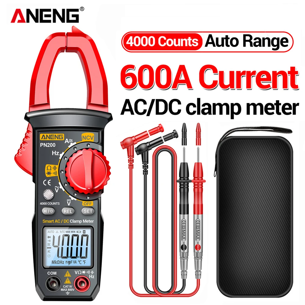 ANENG PN200 Digital Clamp Meter DC/AC 600A Current 4000 Counts Multimeter Ammeter Voltage Tester Car Hz Capacitance NCV Ohm Test