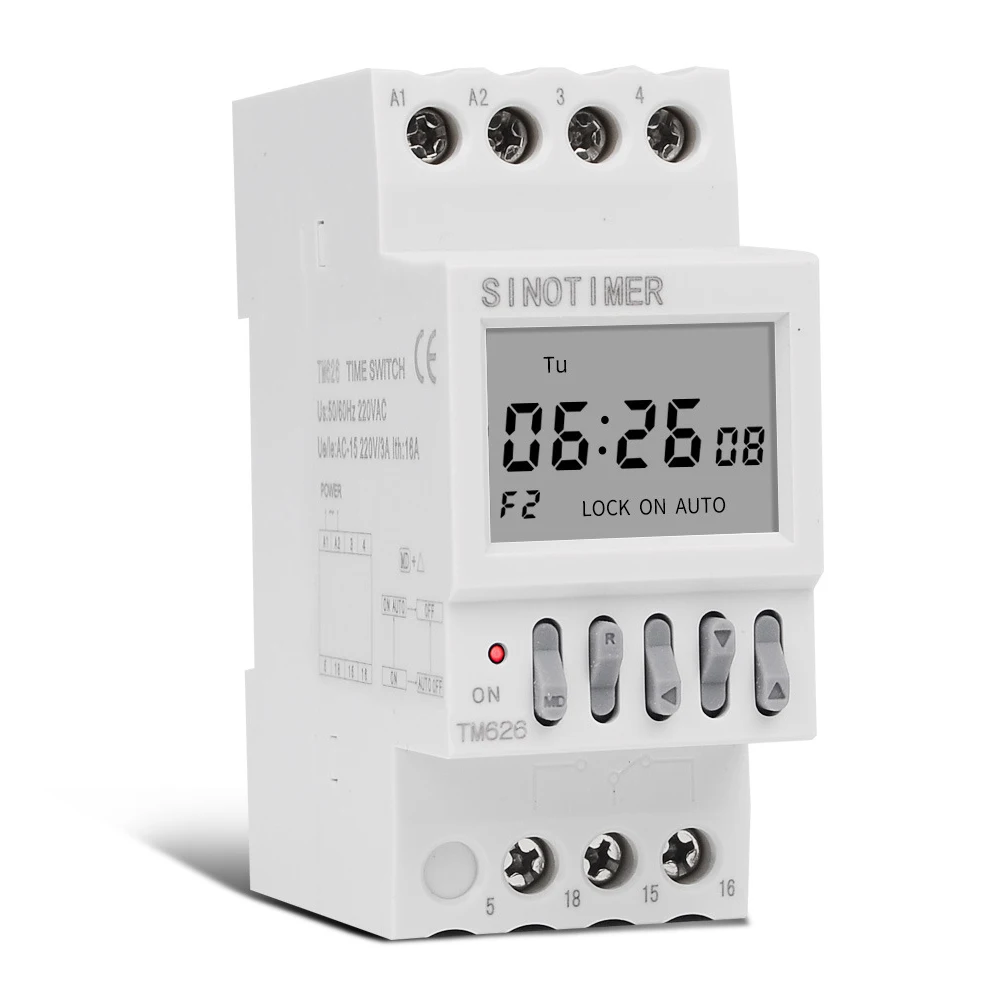 TM626 interruttore Timer a 2 canali 220V uscita a due gruppi controllo separato 7 giorni Timer programmabile settimanale installazione su guida Din