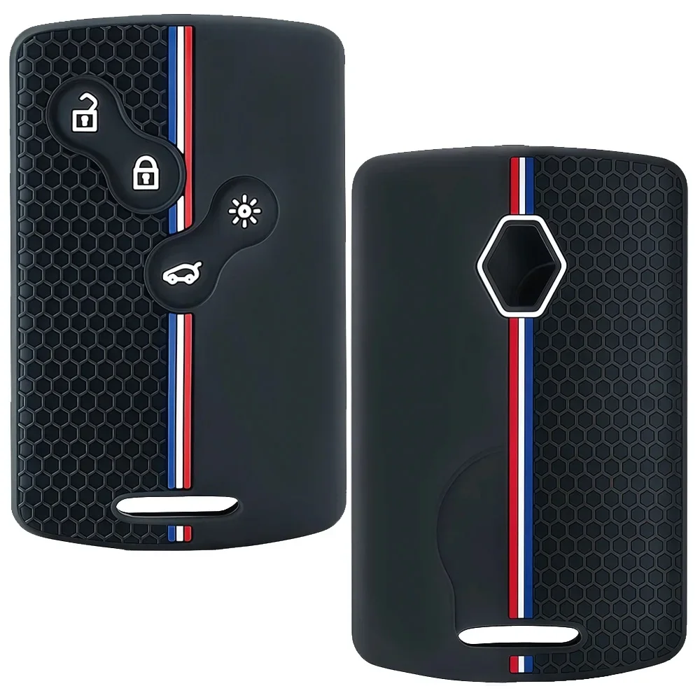 Honeycomb Tricolor Stripe Silicone 4 Button Key Cover For Renault Duster Captur Clio Logan Megane Koleos Scenic Zoe