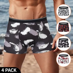 4 Pack European and American Size MEN'S FASHION Printed Boxer Underwear Comfortable Swimming Trunks Oversized Underwear Shorts