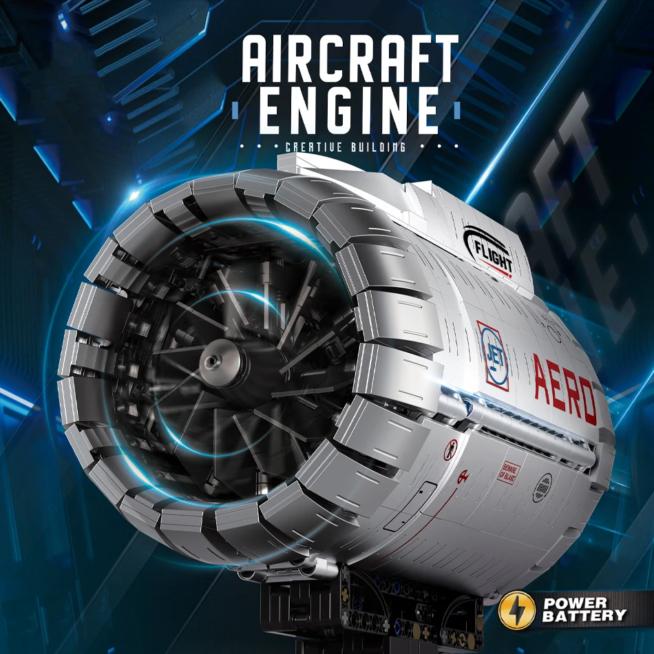 1786 Uds. MOC motorizado aviación Turbofan modelo de motor bloques de construcción técnico motor de avión eléctrico ladrillos juguete chico regalo