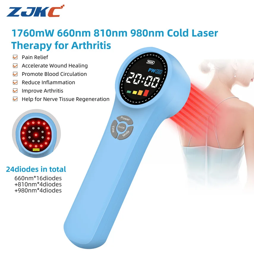 

ZJKC 1760mW Cold Laser Treatment Knee Pain Back Neck Shoulder Pain Red Infrared Light Therapy LLLT Device 660nm 810nm 980nm