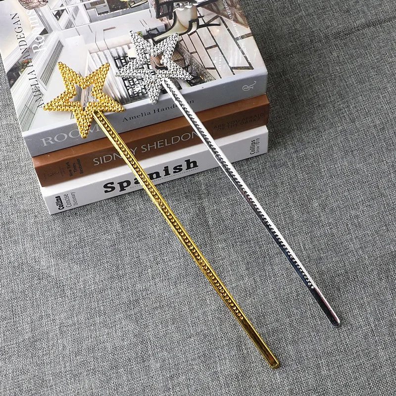 1pcs Golden Silver 13 Inches Star Wand Elf Baton Angel Magic Wand Fairy Princess Plating Stick