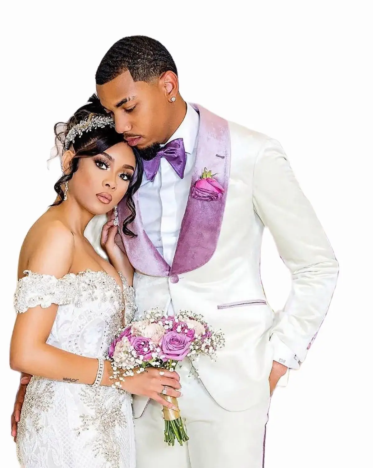 White Mens Wedding Tuxedos Purple Shawl Lapel Groom Groomsmen Tuxedos  Blazers Jacket Excellent 2 Piece Suits Jacket Pants