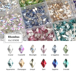 Rhombus Shape 6x10MM Flat Back Nail Art Rhinestone 12 Color Glass Stone DIY Manicure Decorations Mini Diamond 100Pcs