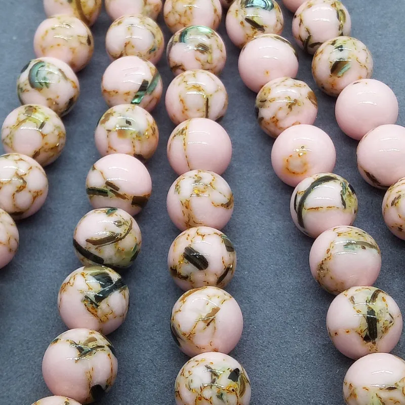 Light Pink Shell Turquoise Loose Beads Natural Gemstone Smooth Round Bead for Jewelry Making Charms Bracelets