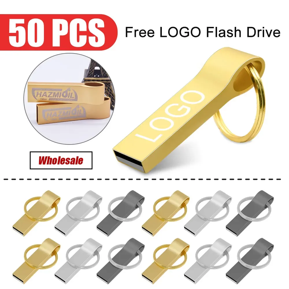 

50pcs/lot Free Logo USB 2.0 Flash Drive Pen Drive 4GB 8GB 16GB 32GB 64GB Pendrive Waterproof Metal U Disk Memory Stick Cle USB