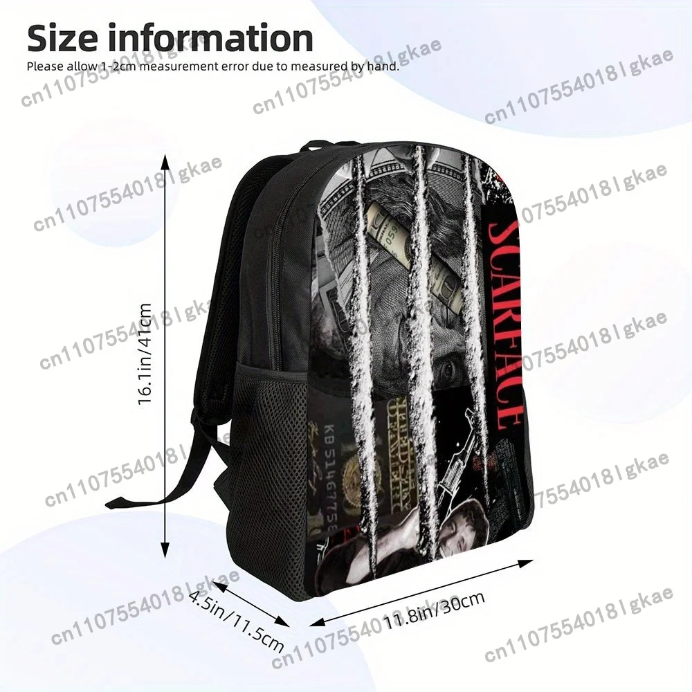 1pc Scarface Movie Poster Backpack - Large Capacity Lightweight Travel Backpack with Adjustable Shoulder Straps, Black & White D