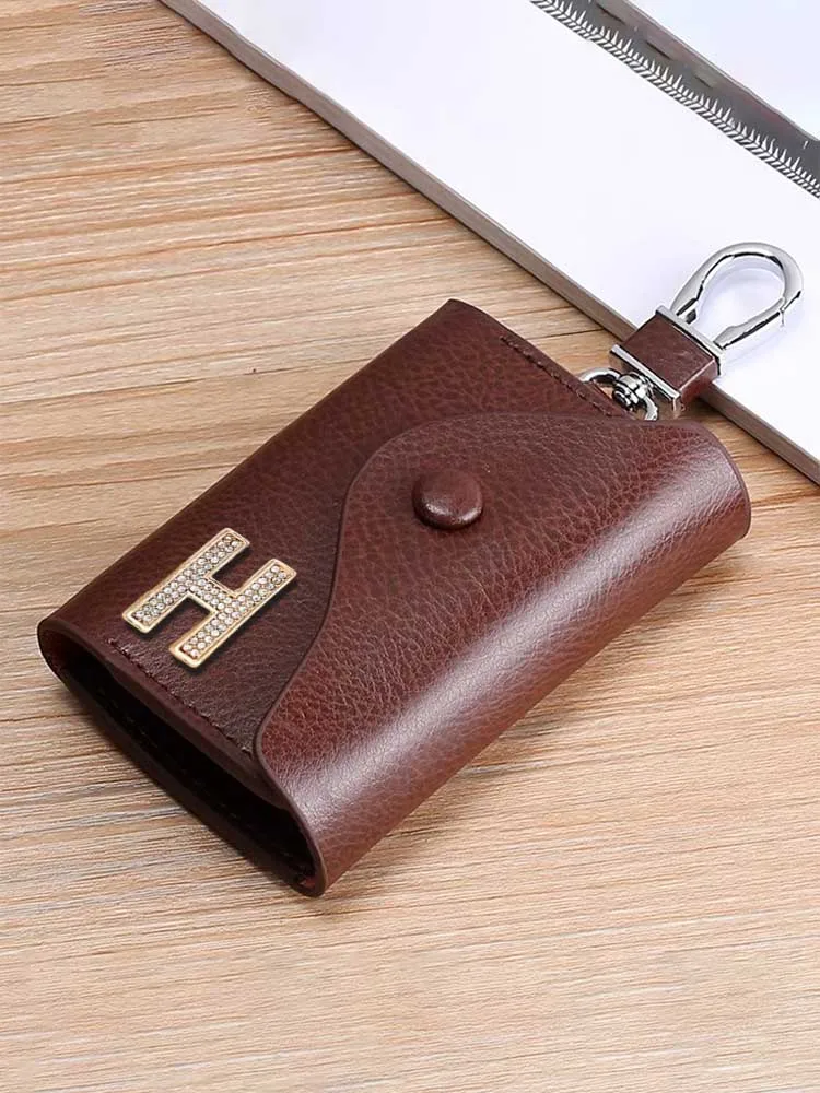 Customized Fashionable PU Key Wallets Practical & Spacious Personalized Customer Name Letter Decor Radiant Golden & Multi-Layere