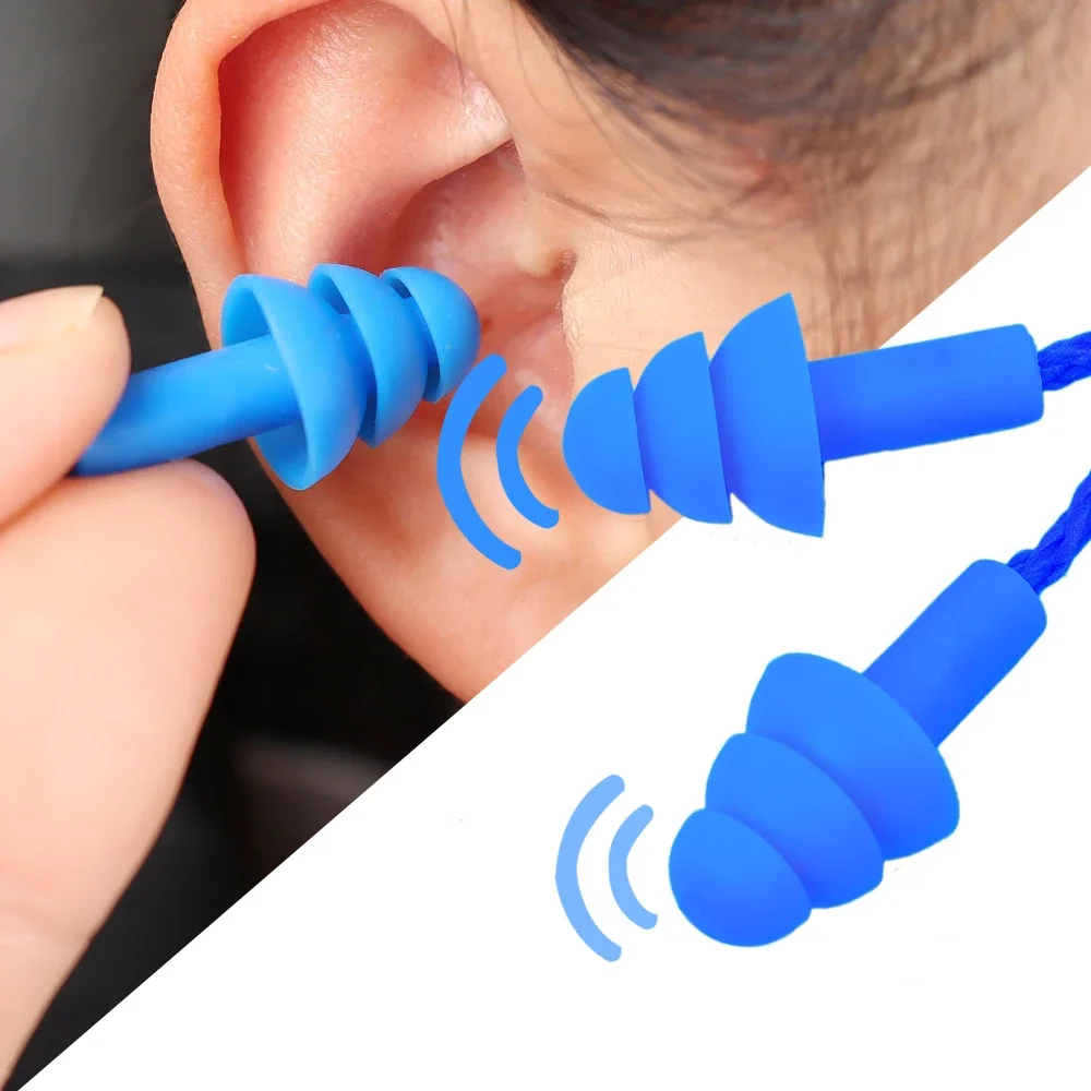 Anti Lost Silicone Corded Ear Plug Protector Reusable Hearing Protection Noise Reduction Safe Swimming Work Earplugs With Rope