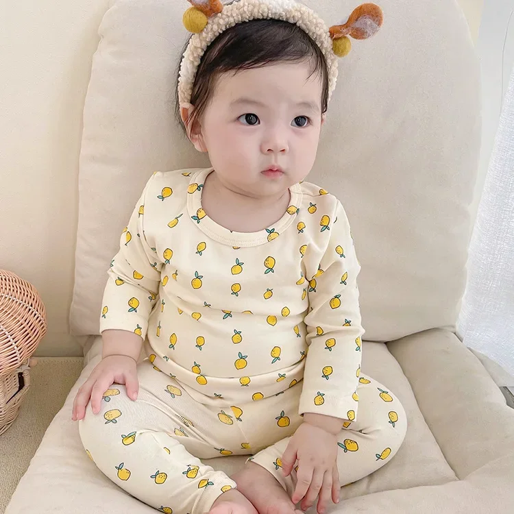 Toddler Underwear Suits Pure Cotton Warm High Waist Pants+Long Sleeve O-neck Top Sets Baby Girls Boys New Cute 0-3years Pajamas