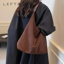 LEFTSIDE Fashion Big PU Leather Shoulder Bag For Women 2024 Winter Tend Female Simple Underarm Hobo Bag Handbags And Purses