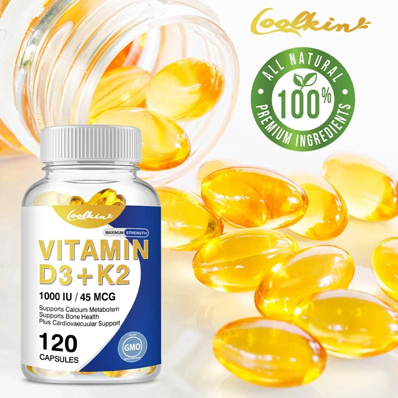 Organic Vitamin D3K2 Capsules Promote Calcium Absorption Bone and Joint Health Boost Immunity Support Heart Health