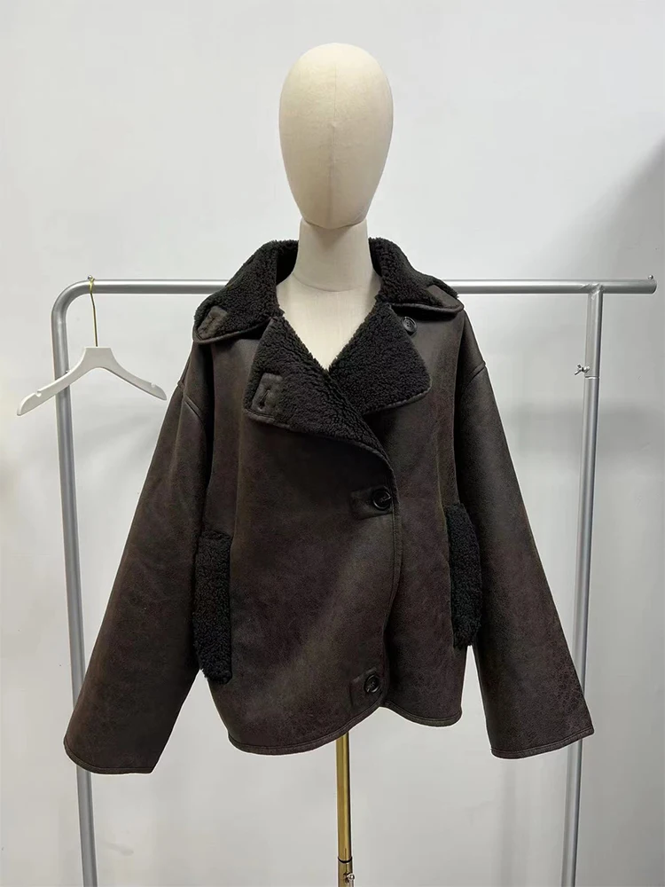 ZACK RAIN-Chaqueta de piel sintética para mujer, abrigo cálido asimétrico con bolsillos y botones, ropa de abrigo gruesa holgada Retro Para otoño e invierno, 2022