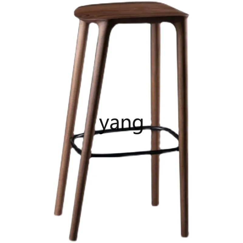 

Yjq Bar Stool Restaurant Black Walnut High Chair Bar Solid Wood High Leg Light Luxury Bar Chair Household