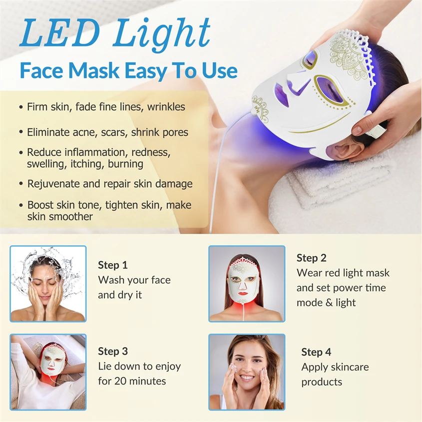 Frovab-mascarilla Facial inalámbrica LED para cuello, máscara Facial con fotones LED, 7 colores, para estimular la producción de colágeno