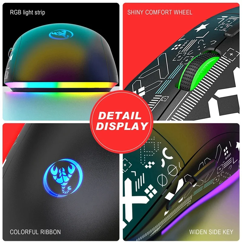 WISH HXSJ T90 2,4G Беспроводная механическая мышь RGB Игровая мышь Эргономичная мышь с разрешением 3600 точек на дюйм 11 режимов освещения RGB Мыши