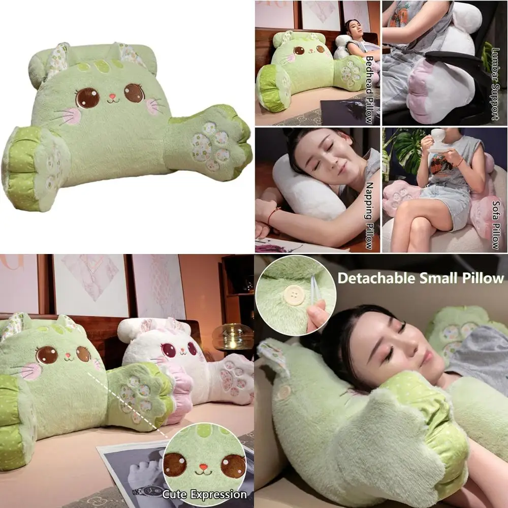 

Cushioned Cat-Themed Bed Pillow for Sitting with Armrests and Removable Cover